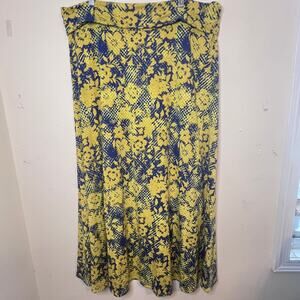 Lularoe Maxi Skirt Yellow and Blue Floral Size 3XL Fold Over Waist